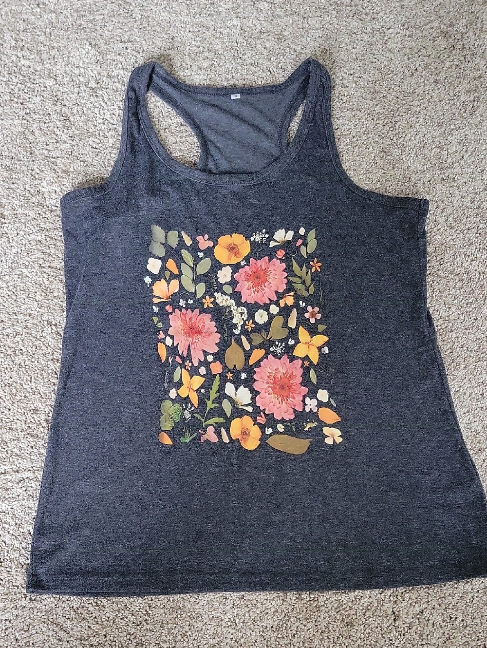 Charcoal Floral Racerback Tank Top - Gray